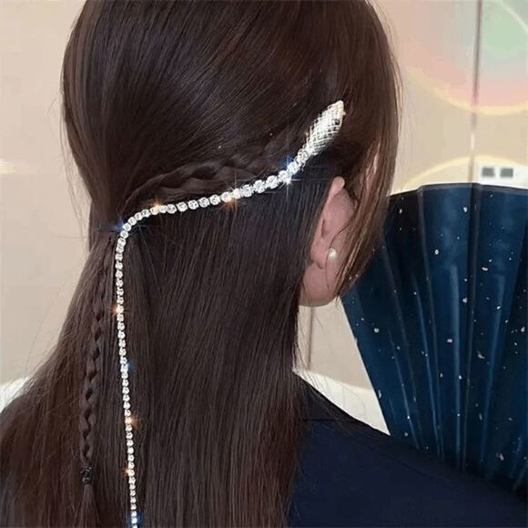 White Gold Diamond Snake Gothic Hair Clip - Picture 6 of 8